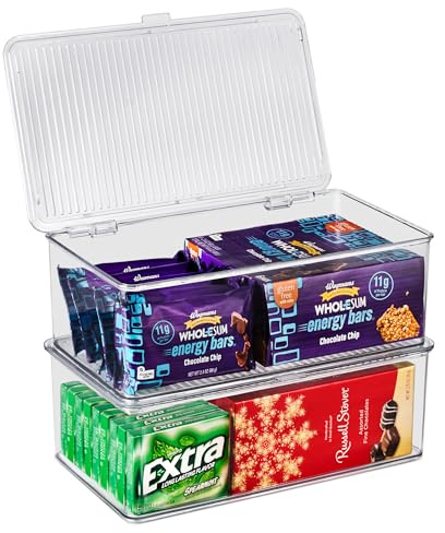 Sorbus Pantry Storage Organizer with Lids- Clear Plastic Refrigerator Organizer Bins- Multi Purpose & Versatile Stackable Cabinet Organizers- Cosmetics, Laundry, Office Supplies Food Organizer- 2 Pack