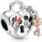 Beads R Us ® - Mickey Mouse & Minnie Mouse Padlock Charm in Sterling Silver S925, Compatible with all European style Charm Bracelets and Necklaces.