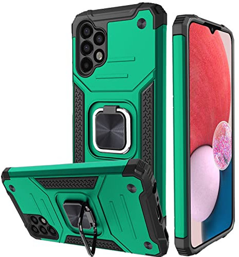Honeyview ShockProof Case for Samsung Galaxy A13 4G with Ring Kickstand, Bumper Armour Phone Cover for Samsung Galaxy A13 4G - Dark Green