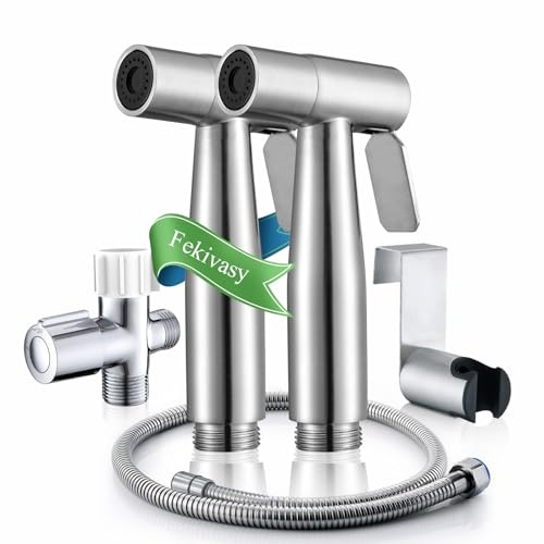 Bidet Sprayer for Toilet, Fekivasy 2 Packs Handheld Bidet Toilet Sprayer Premium Stainless Steel Bathroom Bidet Sprayer Sets Muslim Shower Diaper Sprayer Jet Spray for Toilet Wall or Toilet Mount