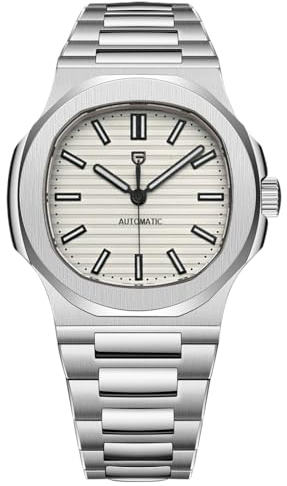 Pagani Design 1728 Herren-Automatikuhr, ST6, selbstaufziehendes Uhrwerk, Edelstahl, 100 m wasserdicht, modisch, Sport, mechanische Uhr, weiß, Armband