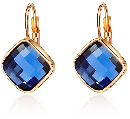 VONSSY Ohrringe aus Kristall in Roségold für Damen | Edelstein Creolen | Brisur-Tropfen-Ohrringe | Silber Ohrhänger Schmuck Geschenk für Frau Freundin (Dunkelblau)