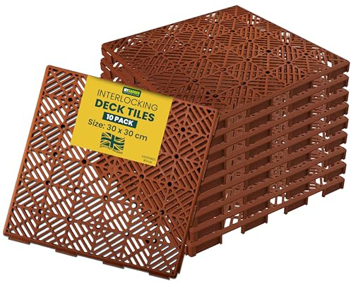 My Garden Interlocking Decking Tiles Outdoor – 30x30cm 10 Pack Garden Plastic Tiles Weather-Resistant, Easy Install, Balcony Flooring, Patio Slabs, Composite Decking