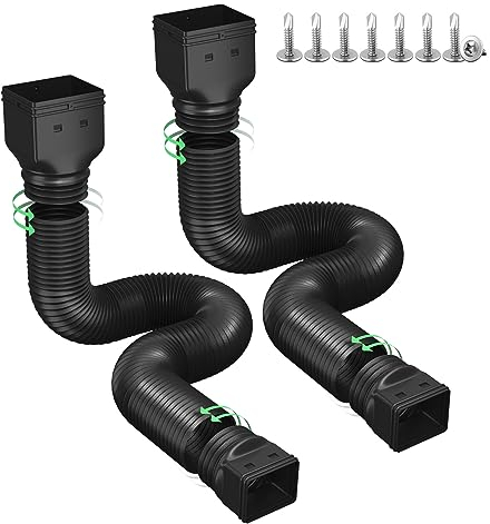Ogutter Regenrinne Fallrohr Verlängerungen, Fallrohr Extender für Regenwasserablauf, flexibel, Downspout Ablaufverlängerungsrohr und ausziehbar von 21 bis 66 Zoll (2 Pack, Schwarz)