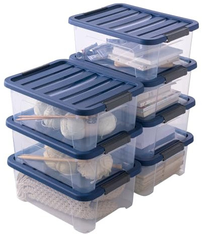 Sundis Wave Box, 7er-set Aufbewahrungsboxen mit deckel, 17L, mit clips, transparentem Kunststoff, stapelbar, ideal für die Aufbewahrung im Schlafzimmer, im Ankleidezimmer, im Büro, im Waschküche