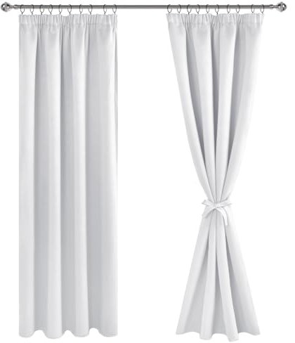 JIUZHEN Gardinen mit kräuselband Verdunklungsvorhänge Vorhang Blickdicht Gardinen Wohnzimmer Vorhänge Schlafzimmer Thermovorhang Weiß Grau, H228 x B228 cm,2er Set