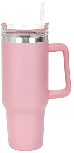 Isolierbecher Edelstahl Vakuum Doppelwandiger, 1200 mL Tragbare Autobecher Becher Tumbler, Isolierter Becher schweißfest, Isolierter Thermo Trinkbecher Edelstahl mit Griff, Thermobecher (Hell-Pink)