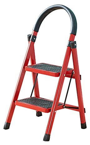 Escabeaux à 2 marches, escabeau Pliant avec poignée Pratique et pédale Mignonne et Non Glissante, Petits escabeaux Rouges pour la Cuisine Domestique (Rouge)