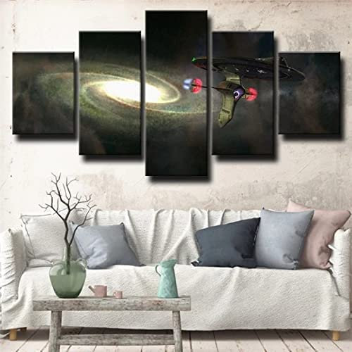 5 Stück Leinwand Wandkunst Hd Drucke Leinwand Wandkunst Wohnzimmer Home Decor Bilder 5 Stück Sci-Fi-Raumschiff Und Galaxie Mit Rahmen 150 X 80 Cm Tapete Gemälde Poster Kinderzimmer Wohnzimme -7N7U-G7