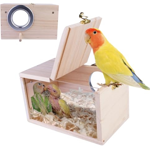 HOMURY Wellensittich Nistkasten Transparent Design, Sittich Nistkasten, Hölzerne Vogel Nistkasten, Brutkasten für Papageiend, Brutkasten, für Finken,Wellensittiche,Kanarienvögel Usw (12*12*19.5cm)