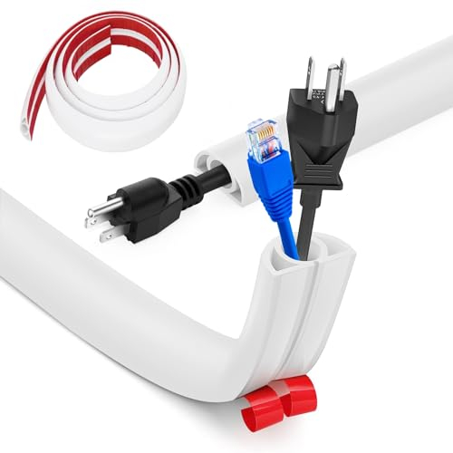 Hengrongshen Cache Cable Sol, Petit Canal de Câble Flexible, 1M x 2cm Protege Cable Sol, Goulotte Passe Cable Sol Silicone, Cache Fil Électrique Sol Auto-Adhésif pour Tous Les Câbles(Blanc)
