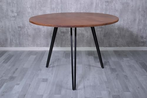 SAM Runder B-Ware Esszimmertisch Belina 130 cm, Akazienholz massiv, Esszimmertisch mit Gerader Kante nussbaumfarben, Metallgestell Schwarz, Tischplatte 26mm