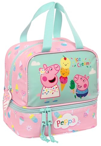 PEPPA PIG ICE CREAM - Portameriendas Termo, Portatodo, Calidad y Máxima Resistencia, Porta Comida, Recreo, Merienda y Desayuno, 20x15x20 cm, Color Rosa Claro/Verde Menta