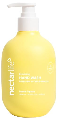 Nectar Life Exfoliating & Moisturizing Hand Wash, Volcanic Pumice for Hand Scrub, Shea Butter Softens Hands, Clean Vegan Ingredients, Lemon Scent