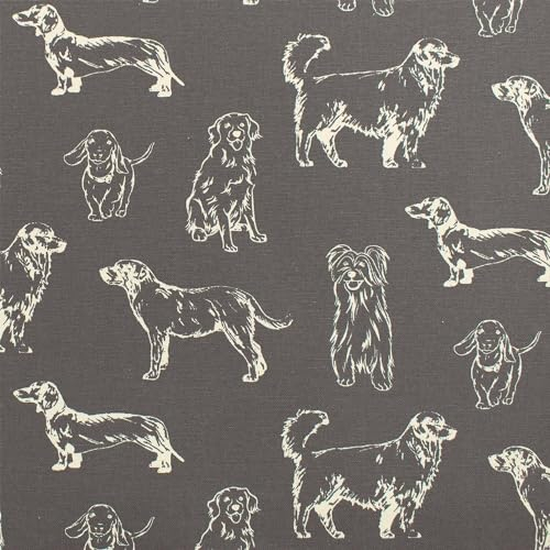 Canvas Stoff Hunde, Dekostoff 100% Baumwolle, Leinenoptik, weiß/dunkelgrau (Länge am Stück: ab 50cm x Breite: 140cm)