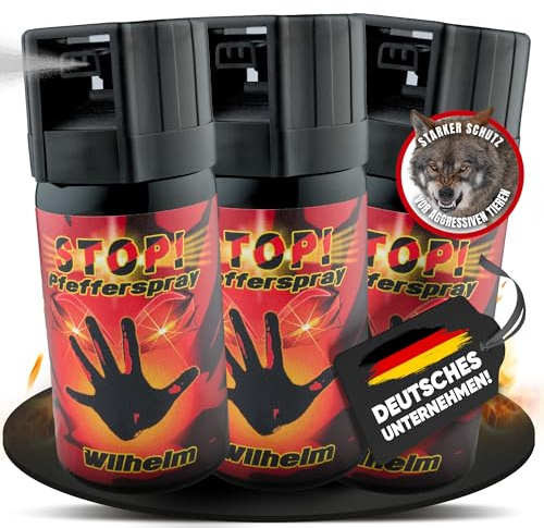 3 Dosen Wilhelm Pfefferspray Tierabwehr Selbstverteidigung CS Gas KO Spray hochdosiert (ca. 2 Mio. Scoville) effektives Verteidigungsspray