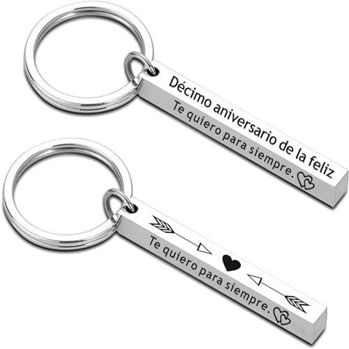 FANAOREN Regalo Décimo Aniversario Pareja, Regalo Aniversario Pareja, Décimo Aniversario llavero, Regalo Aniversario, Regalos San Valentin, Regalos Aniversario para Hombre Mujer(1 PCS Cuatro caras)