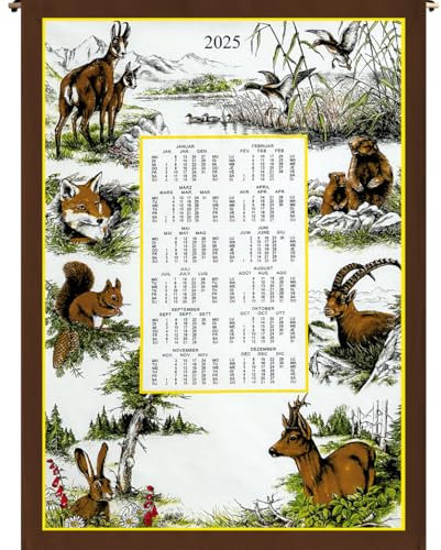 Stoffkalender Wandkalender, diverse Motive, 45 x 65 cm, Baumwolle, inkl Stab und Kordel (1444-Jagd 2025)