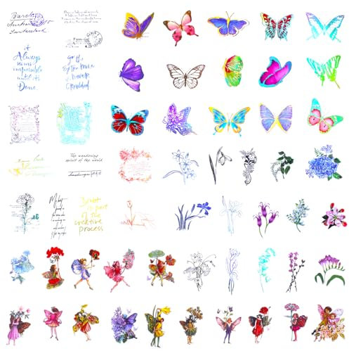 Blumen Sticker Set 120 Stück Scrapbooking Stickers Schmetterling Aufkleber Wasserfest Blumen Pflanzenaufkleber Aufkleber 4 Themen Sticker Blumen für Karten Scrapbooking Notizbuch Fotoalben