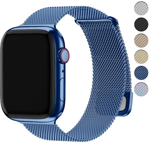 Fullmosa Compatible avec Bracelet Apple Watch 42(Series 10) 41mm 40mm 38mm pour Femmes Hommes, Boucle Milanaise en acier inoxydable, ceinture iWatch Series 10 9 8 7 6 5 4 3 2 1 SE, 42/41/40/38mm Bleu