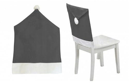 Przydasie Stuhlhussen Weihnachten Deko Weihnachtsmütze Stuhlhusse Weihnachten Nikolausmütze Stuhlabdeckung Stuhlbezug Stuhlüberzug einfach, Grau