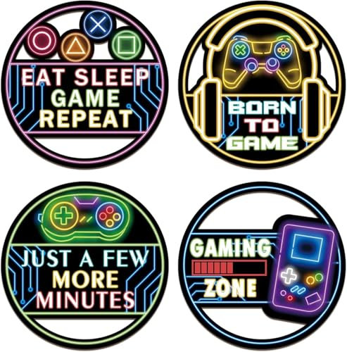 HPNIUB Game Wall Decor, Room Sign for Boys Bedroom, Playstation Quotes Hanging Decor, Gamer Gifts for Teenage Boy, Xbox Wall Decoration for Kids Room (4 PCS)