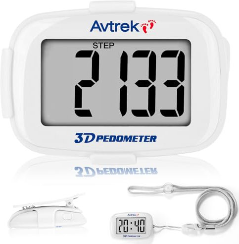 AVTREK Podómetro 3D Mini podómetro sin App sin Bluetooth para Caminar o Correr Actividades de Senderismo al Aire Libre (Blanco)