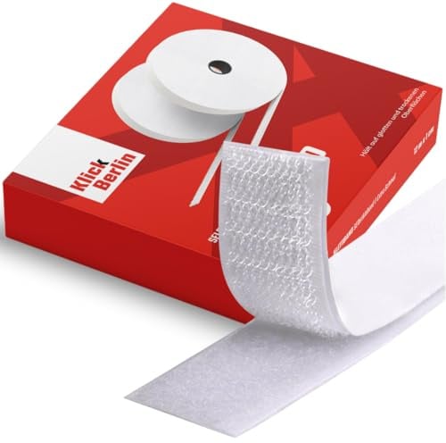 Klick Berlin Klettband selbstklebend Extra Schmal | 1 cm x 8 m | Klett Klebeband klebt auf vielen Flächen | Klettverschluss | 10 mm breit, 8 Meter lang | Weiß