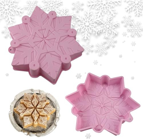 CZlinOduMMX Stampo per Torta a Fiocco di Neve, Silicone Cottura Stampi di Fiori, Stampi in Silicone Torta di Natalizi per Dolci, Muffin, Natalizi, Caramelle, Cioccolatini - Rosa