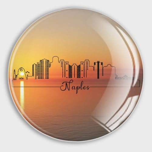 Small Magnets Refrigerator Glass Italy Naples City Skyline Silhouette Round Fridge Magnets Magnetic Stickers for Refrigerator Holiday Mailbox Garage Door School Decor Travel Souvenirs