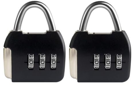 UP Security Petit cadenas à combinaison, cadenas à 3 chiffres, cadenas de voyage pour valise, mini casier, sac, boîte à outils, fermeture éclair de sac à dos (Noir+Noir, Lot de 2)