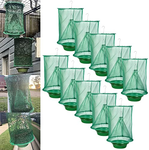 10 Pack Ranch Fliegenfallen Outdoor Hängend, Einweg Stabile Fliegenfalle, Pferd Fliegenjäger Catcher Käfig, Fliegen Killer Control Repellent für Scheune, Obstgarten, Bauernhof, Garten