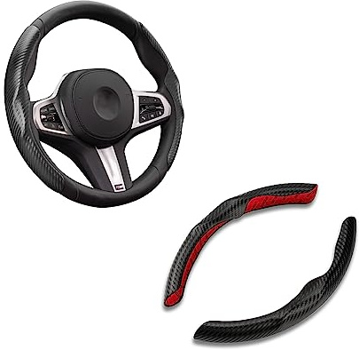 Ywooon Lenkradabdeckung für Tesla Model 3 2017-2023 und Model Y 2017-2024, Carbonfaser Lenkradabdeckungs Griff, Lenkrad Wrap Protektor Innenzubehör, Schwarz Lenkrad Wrap Kit für Model 3/Y Zubehör