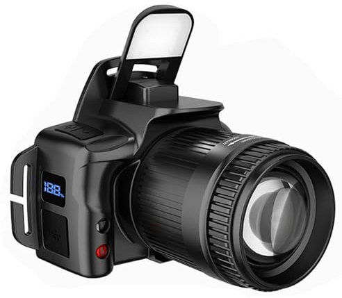 Head Flashlight, USB Rechargeable Outdoor Fishing Headlight, Zoomable LED Headlamp with 6 Light Modes, Camping Power Bank Function, Adjustable Waterproof Head Light for Hiking, Running, Repairing, Cyc