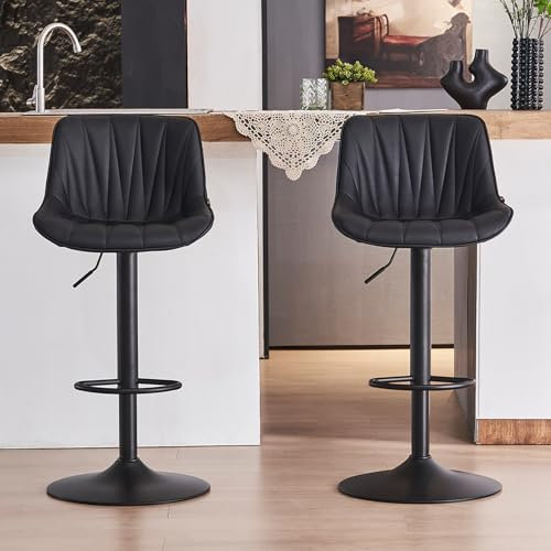 YOUTASTE Barhocker 2er Set Barstuhl Höhenverstellbar, Drehbar mit PU-Leder, Tresenhocker mit Rückenlehne und Fußstütze Sitzhöhe 57cm - 82cm für Küche, Theke, Bar, Schwarz