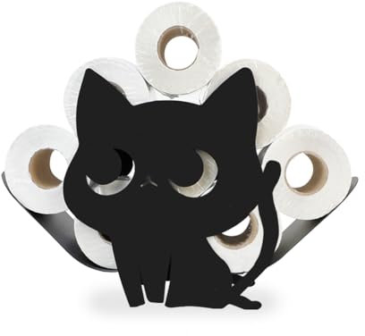 Schwarz Toilettenpapierhalter aus Metall, TIE-DailyNec Katzen-Muster WC Papier Aufbewahrung Klopapierhalter Stehend Ohne Bohren für Badezimmer Küche