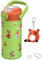 MYFOREST 400 ml Bouteille d'eau isotherme pour enfant, acier chirurgical, motif original haute résolution, compatible lave-vaisselle, badge nominatif, mousquetons (Vert clair, Renards orange)