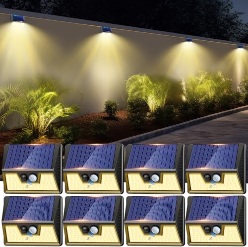 nipify 8 Paquete Luz Solar Exterior con Sensor de Movimiento, 3 Modos Luce Solar Exteriors, IP65 Impermeable Focos Solares Exterior para Jardín, Garaje, Patio,Caminos