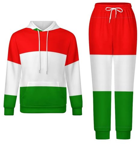GONMFKM Loungewear-Sets Für Männer Und Frauen 2-Teiliger Langarm-Trainingsanzug Übergröße Activewear Kapuzenoberteile Und Trainingshosen Ungarn-Flagge Unisex-Trainingsanzug Streetwear-Flagge 2 L