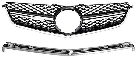 laiyonggr Frontstoßstange Oberer Grill Racing Grill Kompatibel for Mercedes-Benz C-Klasse W204 C63 for AMG 2008 2009 2010 2011 Auto Zubehör(Silver1)