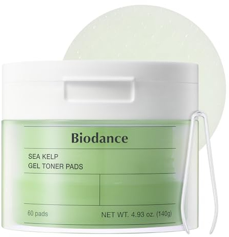 BIODANCE Meeresalgen Gel-Toner-Pads, beruhigend für empfindliche Haut, Öl- und Talgkontrolle, Hautunreinheitenpflege, sanftes Peeling, koreanische Hautpflege, 60 Pads, 140 g