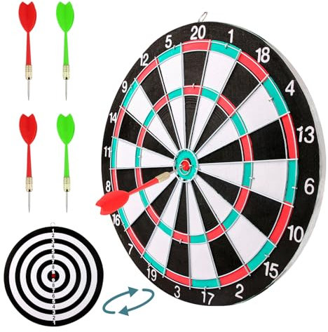 12-Inch Professional Steel Tip Dartboard Set with 4 Stainless Steel Darts - Staple-Free Wire System, Self-Healing Sisal Fiber, Rotating Number Ring for Enhanced Durability
