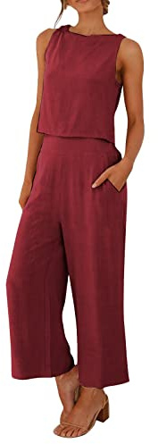 Yekdmxop 2025 Tuta Estiva Donna Elegante Cotone Lino Completa Camicia e Pantaloni Due Pezzi Gamba Larga Taglie Forti Tute Complete Casual Comoda Completi Estivi Eleganti Larghi Set Estive Offerte