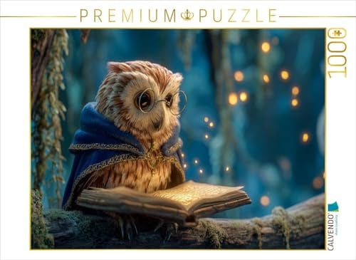 CALVENDO Puzzle Magische Eule mit Zauberbuch im Zauberwald | 1000 Teile Lege-Größe 64 x 48 cm Foto-Puzzle für glückliche Stunden