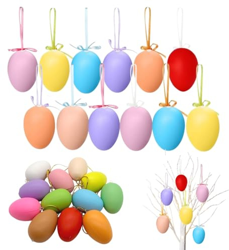 50Pcs Easter Eggs Decorations, Easters Tree Hanging Plastic Ornaments Hanging Plastic Eggs Ornament for DIY Crafts Party Home Decor Easter Gift (50Pcs Colorful)