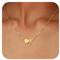 Gold Initial A-Z Necklace for Women Girls, Heart Pendant Necklace Jewellery | 18K Gold Plated Personalised Heart Letter Initial Name Necklace Birthday Christmas Mothers Day Gifts for Women Girls
