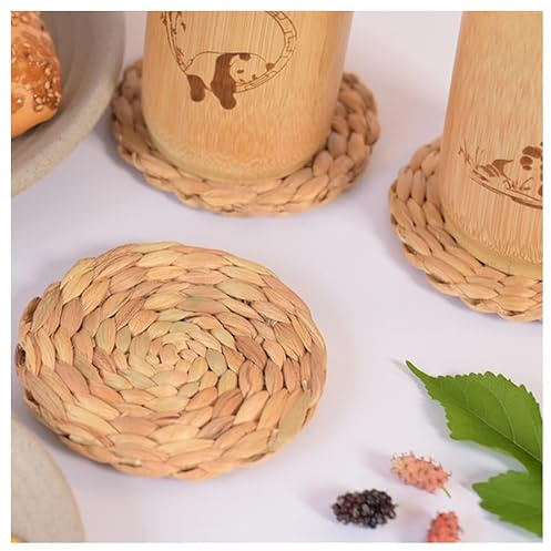 Natural Water Hyacinth Drinks Coasters, Set of 6 Round Woven Cup Mats, Rustic Home Decor, Round Boho Coaster Set, Woven Coaster, Rattan Drink Coasters Set of 6