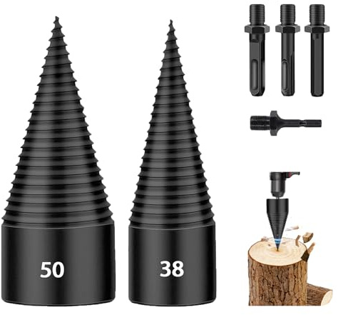 Zzunkn Bohrkegel Holzspalter 50mm+38mm mit 4pcs Bohrgriffe, Holzspalters Schraube Kegel, Brennholzspalter-Bohrer, Spiralbohrer Kegelspalter, Holzspalter Schraube Kegel für den Haushalt