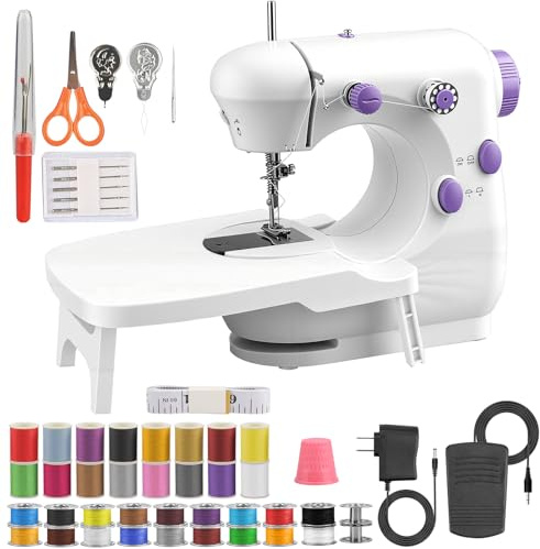 BRICH Mini Nähmaschine mit Dual-Speed, tragbar mit Ausziehtisch, Tragbare Elektrische Mini Nähmaschine für Anfänger Fußpedal,Nähzubehör-Set,Ideal für Kleidung, Kissenbezüge & Heimgebrauch