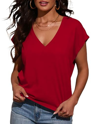 INFITTY T Shirts for Women UK Summer Short Sleeve Ladies Tops Going Out Tops Basic Blouse V Neck Top Trendy